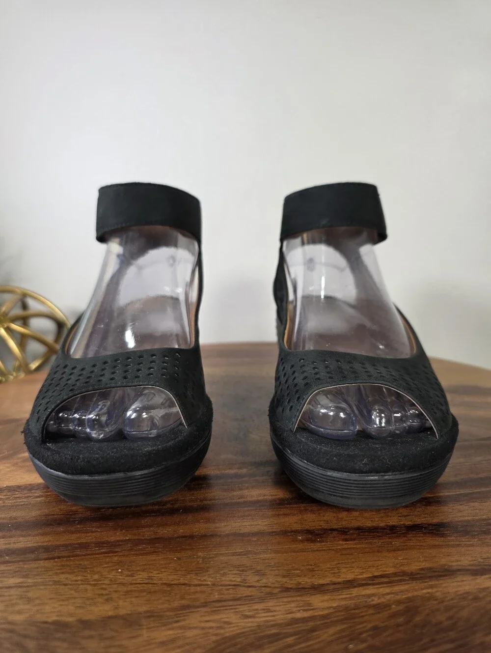 Clarks Reedly Salene Black Nubuck Leather Wedge Sandals Size 6.5